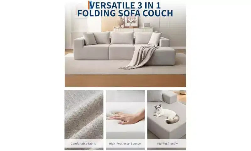 108 Modular Cloud Sectional Couch with Chaise | Fluffy Compressed L Shaped Sofa for Living Room | Sofa Bed Design, Beige