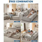 108 Modular Cloud Sectional Couch with Chaise | Fluffy Compressed L Shaped Sofa for Living Room | Sofa Bed Design, Beige