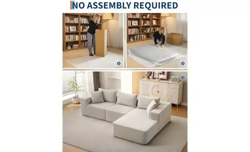 108 Modular Cloud Sectional Couch with Chaise | Fluffy Compressed L Shaped Sofa for Living Room | Sofa Bed Design, Beige