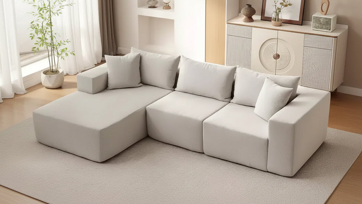GustoWave 108 Modular Cloud Sectional Couch with Chaise | Fluffy Compressed L Shaped Sofa for Living Room | Sofa Bed Design,Beige