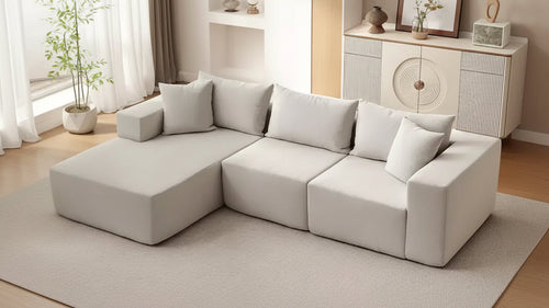 GustoWave 108 Modular Cloud Sectional Couch with Chaise | Fluffy Compressed L Shaped Sofa for Living Room | Sofa Bed Design,Beige