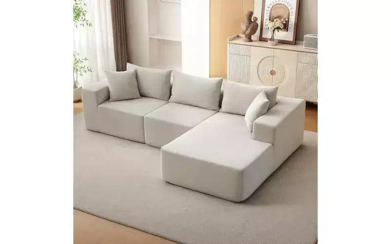 108 Modular Cloud Sectional Couch with Chaise | Fluffy Compressed L Shaped Sofa for Living Room | Sofa Bed Design, Beige