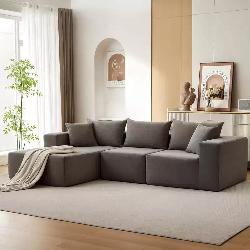 108 Modular Cloud Sectional Couch with Chaise | Fluffy Compressed L Shaped Sofa for Living Room | Sofa Bed Design, Beige