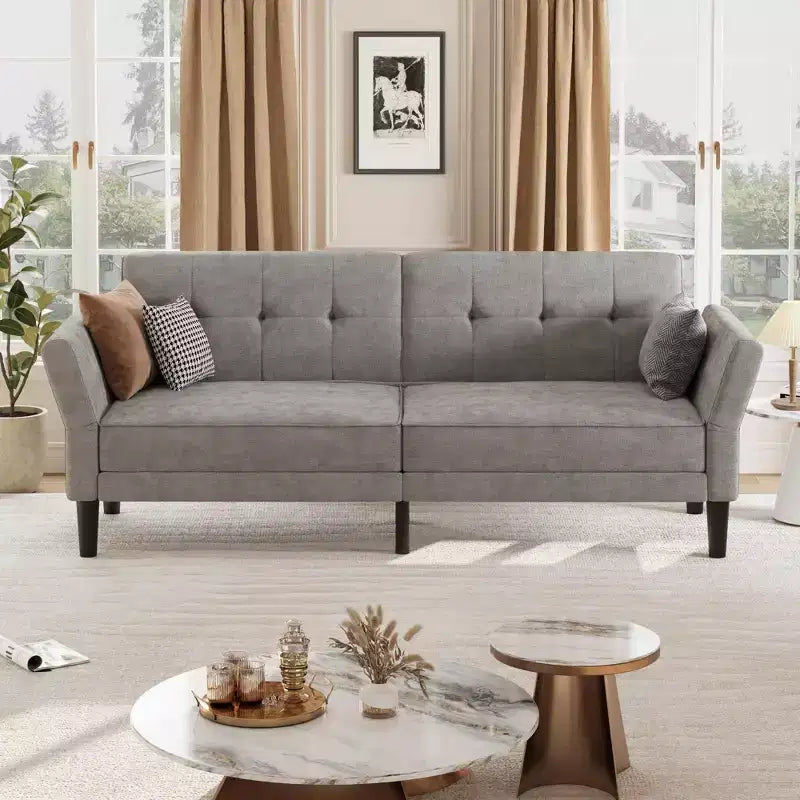 89 Futon Sofa Bed, Convertible Sleeper Sofa with Adjustable Backrest & Armrest, Modern Futon Couch Bed