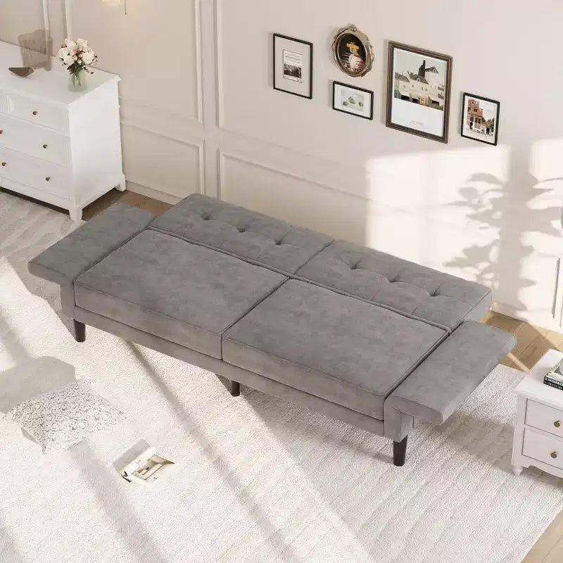 89 Futon Sofa Bed, Convertible Sleeper Sofa with Adjustable Backrest & Armrest, Modern Futon Couch Bed