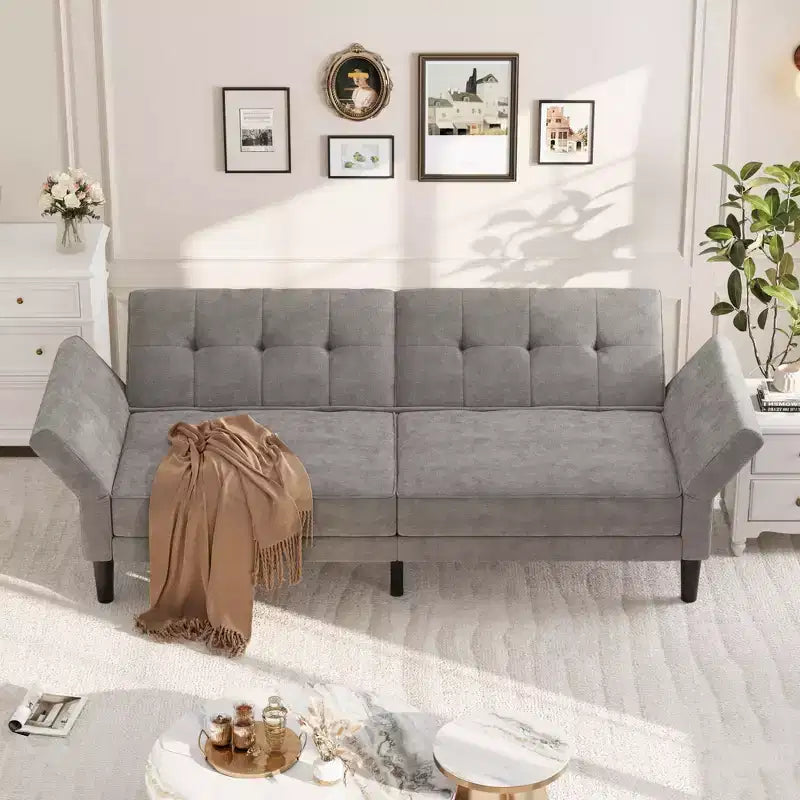 89 Futon Sofa Bed, Convertible Sleeper Sofa with Adjustable Backrest & Armrest, Modern Futon Couch Bed
