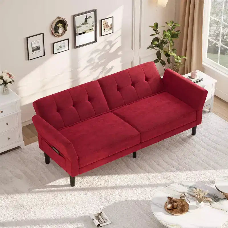 89 Futon Sofa Bed, Convertible Sleeper Sofa with Adjustable Backrest & Armrest, Modern Futon Couch Bed