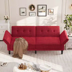 89 Futon Sofa Bed, Convertible Sleeper Sofa with Adjustable Backrest & Armrest, Modern Futon Couch Bed