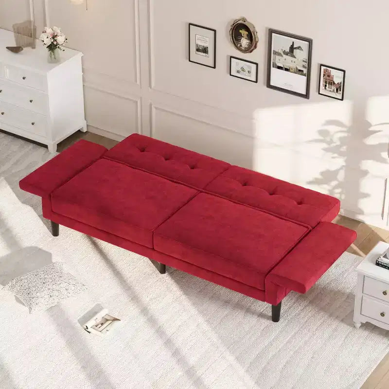 89 Futon Sofa Bed, Convertible Sleeper Sofa with Adjustable Backrest & Armrest, Modern Futon Couch Bed