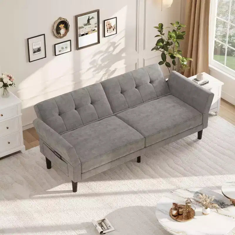 89 Futon Sofa Bed, Convertible Sleeper Sofa with Adjustable Backrest & Armrest, Modern Futon Couch Bed
