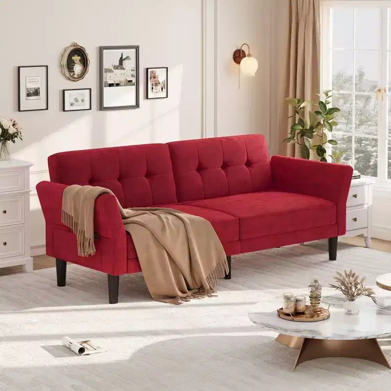 89 Futon Sofa Bed, Convertible Sleeper Sofa with Adjustable Backrest & Armrest, Modern Futon Couch Bed