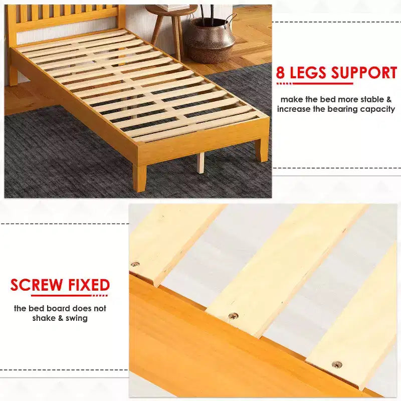 Wood Bed Frame Versatile Solid Wood Mattress Foundation with 14 Wood Slats No Box Spring Needed with Headboard