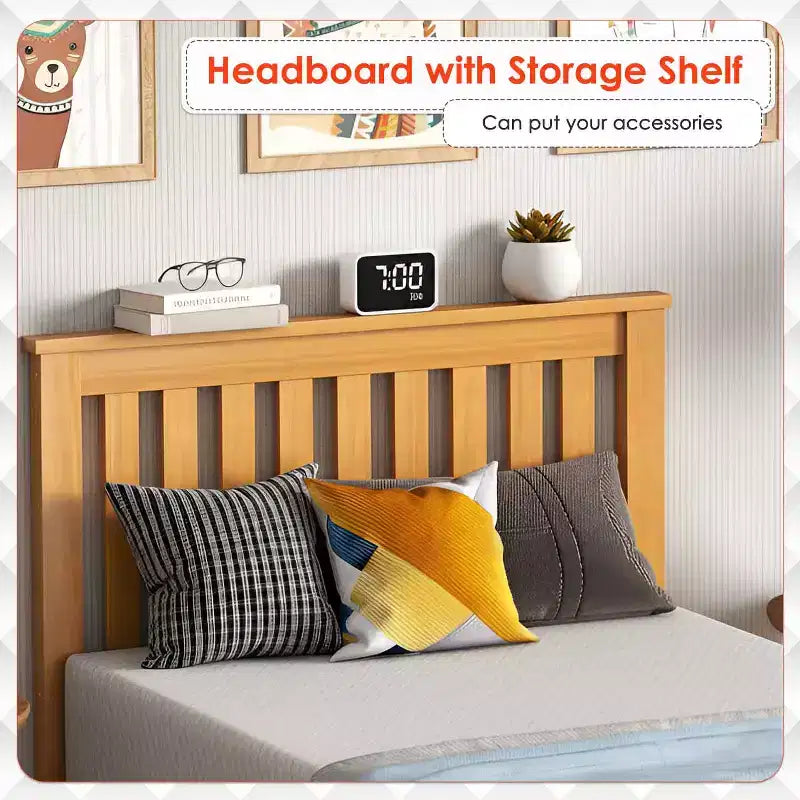 Wood Bed Frame Versatile Solid Wood Mattress Foundation with 14 Wood Slats No Box Spring Needed with Headboard