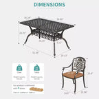 Patio Dining Table and 6 Chairs with Removable Cushions and Umbrella Hole for Patio Deck Garden Porch