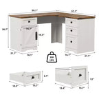 L-Shaped Executive Desk (60)  Farmhouse Office Corner Desk with File Drawers & Adjustable Storage Cabinet, Ideal for Home Office or Study
