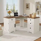 L-Shaped Executive Desk (60)  Farmhouse Office Corner Desk with File Drawers & Adjustable Storage Cabinet, Ideal for Home Office or Study