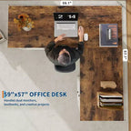 L-Shaped Executive Desk (60)  Farmhouse Office Corner Desk with File Drawers & Adjustable Storage Cabinet, Ideal for Home Office or Study