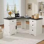 L-Shaped Executive Desk (60)  Farmhouse Office Corner Desk with File Drawers & Adjustable Storage Cabinet, Ideal for Home Office or Study