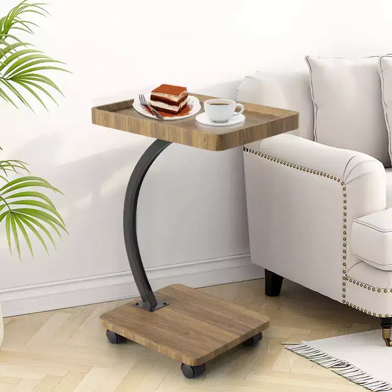End Table with Rolling Wheels, Small Bed Stand, Wooden 360 Rotating TV Tray, for Living Room, Bedroom