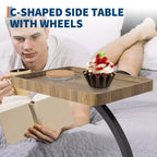 End Table with Rolling Wheels, Small Bed Stand, Wooden 360 Rotating TV Tray, for Living Room, Bedroom