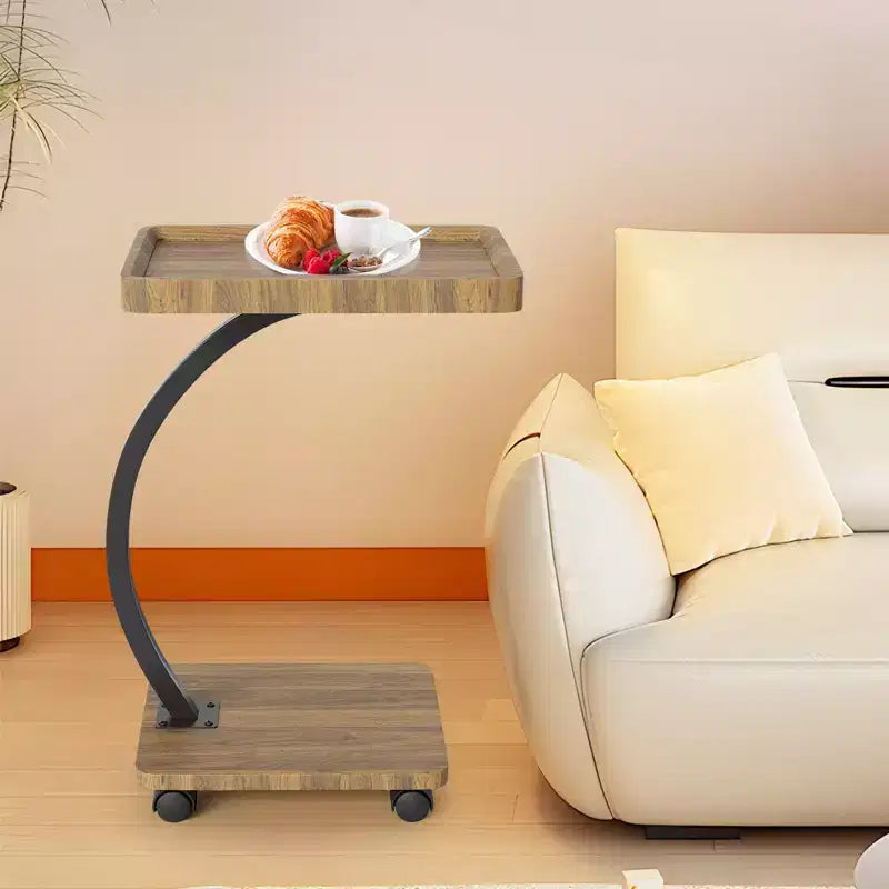 End Table with Rolling Wheels, Small Bed Stand, Wooden 360 Rotating TV Tray, for Living Room, Bedroom