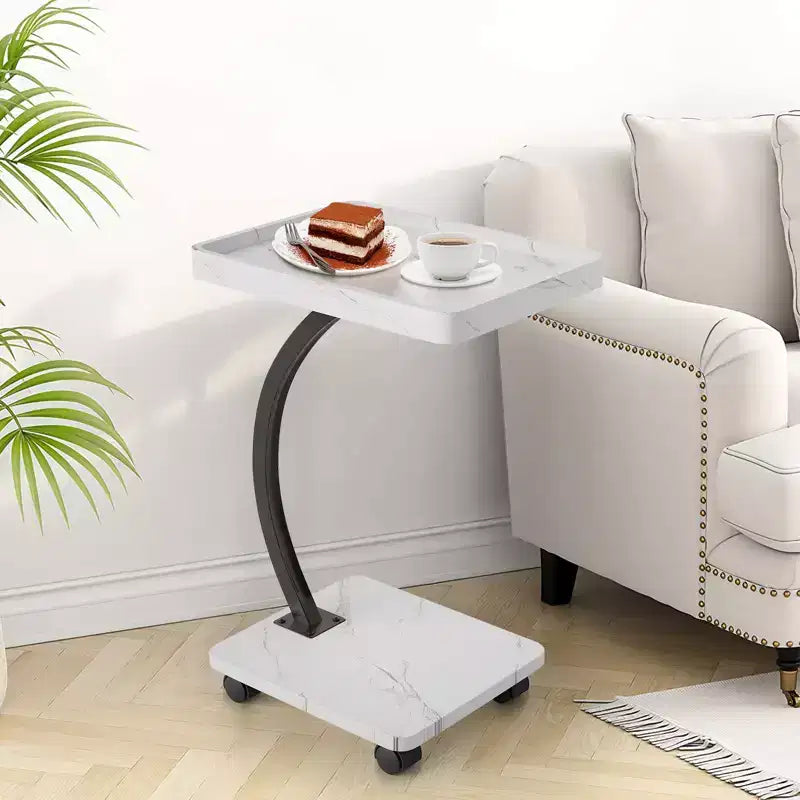 End Table with Rolling Wheels, Small Bed Stand, Wooden 360 Rotating TV Tray, for Living Room, Bedroom