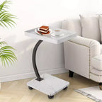 End Table with Rolling Wheels, Small Bed Stand, Wooden 360 Rotating TV Tray, for Living Room, Bedroom