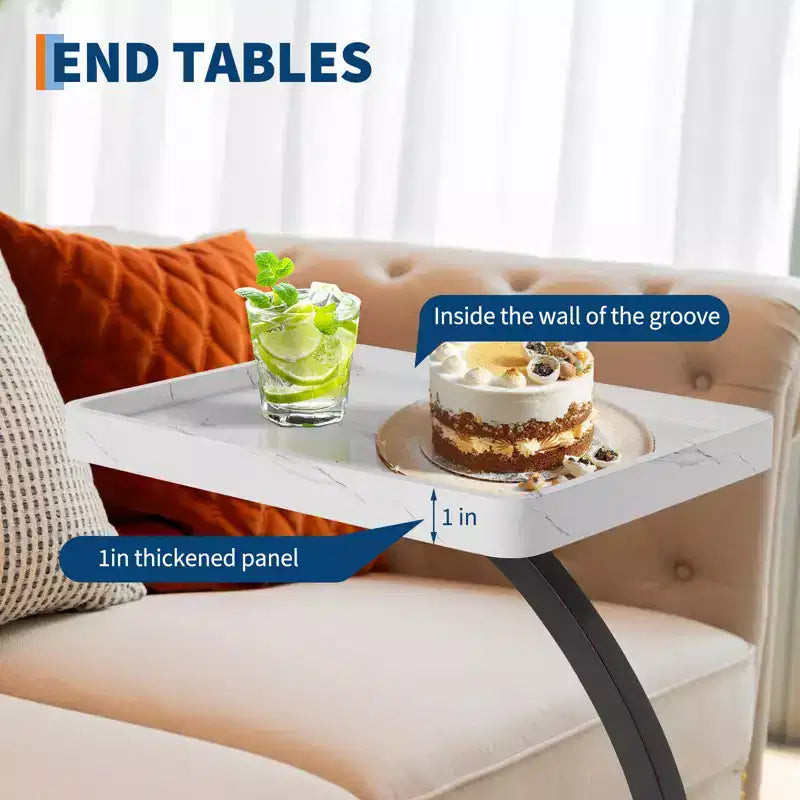End Table with Rolling Wheels, Small Bed Stand, Wooden 360 Rotating TV Tray, for Living Room, Bedroom