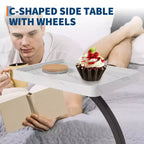 End Table with Rolling Wheels, Small Bed Stand, Wooden 360 Rotating TV Tray, for Living Room, Bedroom