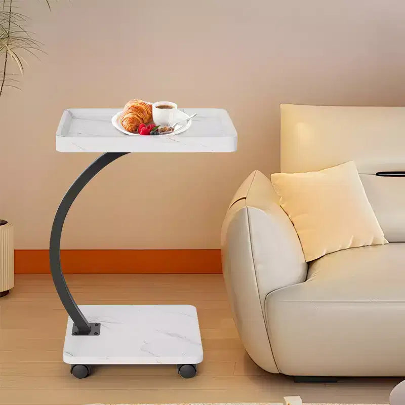 End Table with Rolling Wheels, Small Bed Stand, Wooden 360 Rotating TV Tray, for Living Room, Bedroom