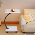 End Table with Rolling Wheels, Small Bed Stand, Wooden 360 Rotating TV Tray, for Living Room, Bedroom