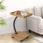 End Table with Rolling Wheels, Small Bed Stand, Wooden 360 Rotating TV Tray, for Living Room, Bedroom