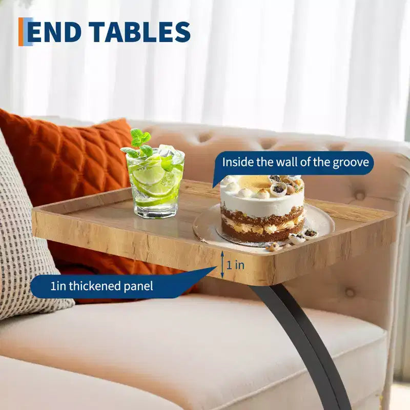 End Table with Rolling Wheels, Small Bed Stand, Wooden 360 Rotating TV Tray, for Living Room, Bedroom