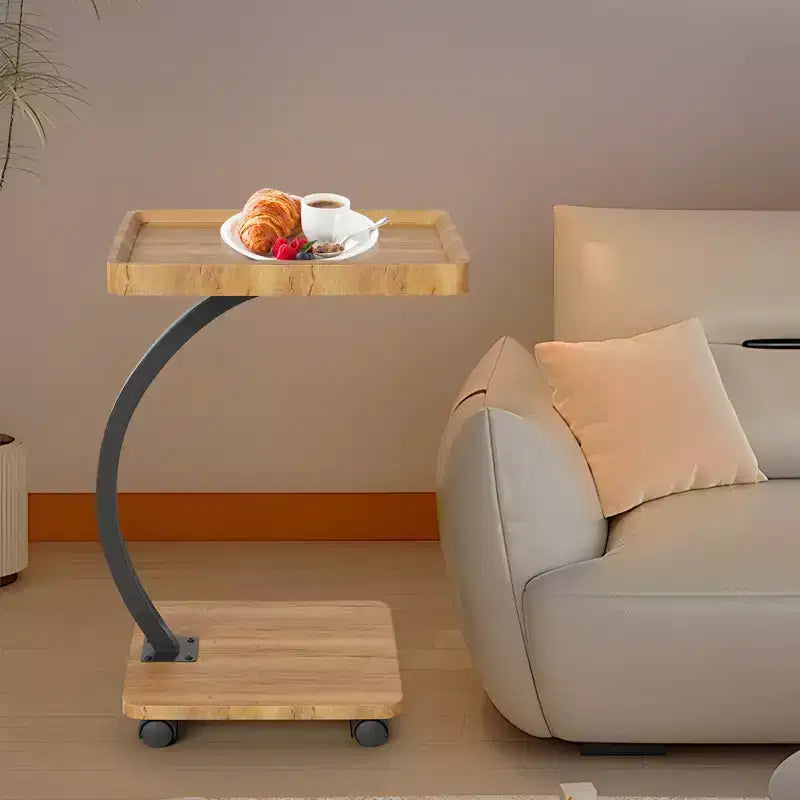 End Table with Rolling Wheels, Small Bed Stand, Wooden 360 Rotating TV Tray, for Living Room, Bedroom