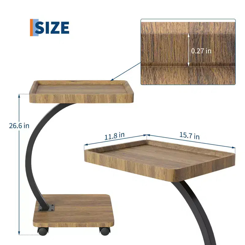End Table with Rolling Wheels, Small Bed Stand, Wooden 360 Rotating TV Tray, for Living Room, Bedroom