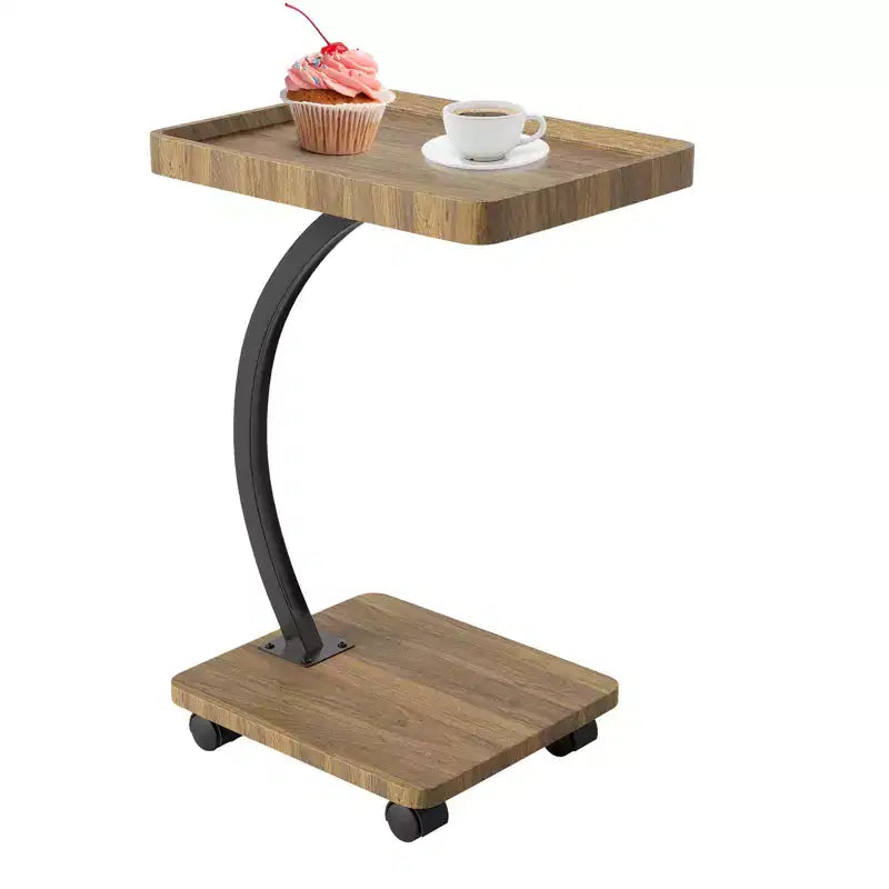 End Table with Rolling Wheels, Small Bed Stand, Wooden 360 Rotating TV Tray, for Living Room, Bedroom