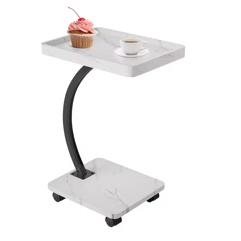 End Table with Rolling Wheels, Small Bed Stand, Wooden 360 Rotating TV Tray, for Living Room, Bedroom