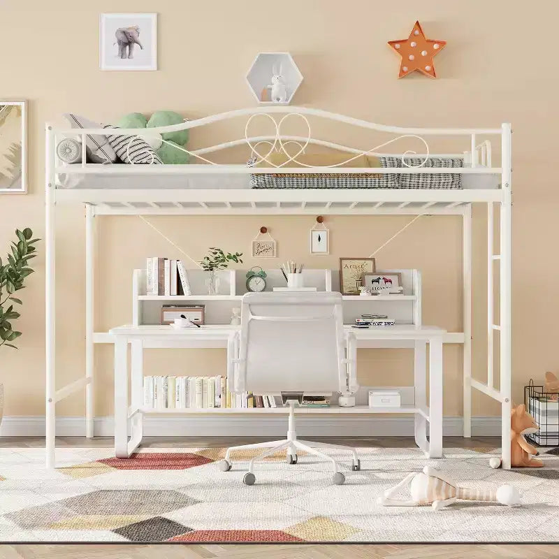 Loft Bed Twin Size with Ladder & Full Safety Guardrail, Heavy Duty Metal Twin Loft Bed 400 Lbs Load Capacity, Space-Saving