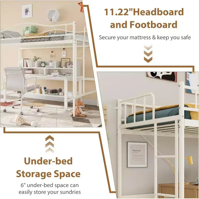 Loft Bed Twin Size with Ladder & Full Safety Guardrail, Heavy Duty Metal Twin Loft Bed 400 Lbs Load Capacity, Space-Saving