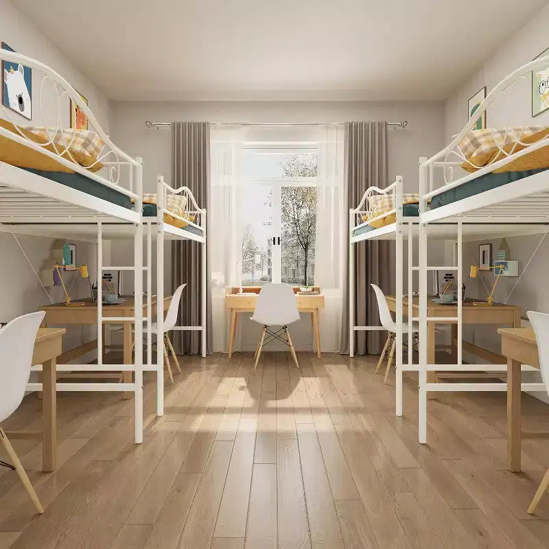 Loft Bed Twin Size with Ladder & Full Safety Guardrail, Heavy Duty Metal Twin Loft Bed 400 Lbs Load Capacity, Space-Saving