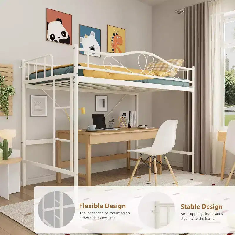 Loft Bed Twin Size with Ladder & Full Safety Guardrail, Heavy Duty Metal Twin Loft Bed 400 Lbs Load Capacity, Space-Saving