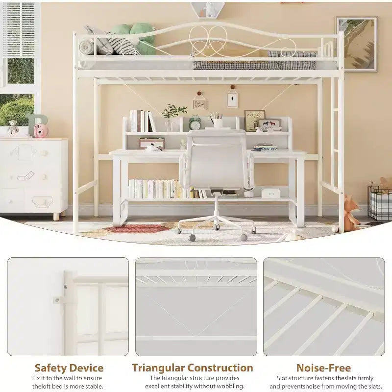 Loft Bed Twin Size with Ladder & Full Safety Guardrail, Heavy Duty Metal Twin Loft Bed 400 Lbs Load Capacity, Space-Saving