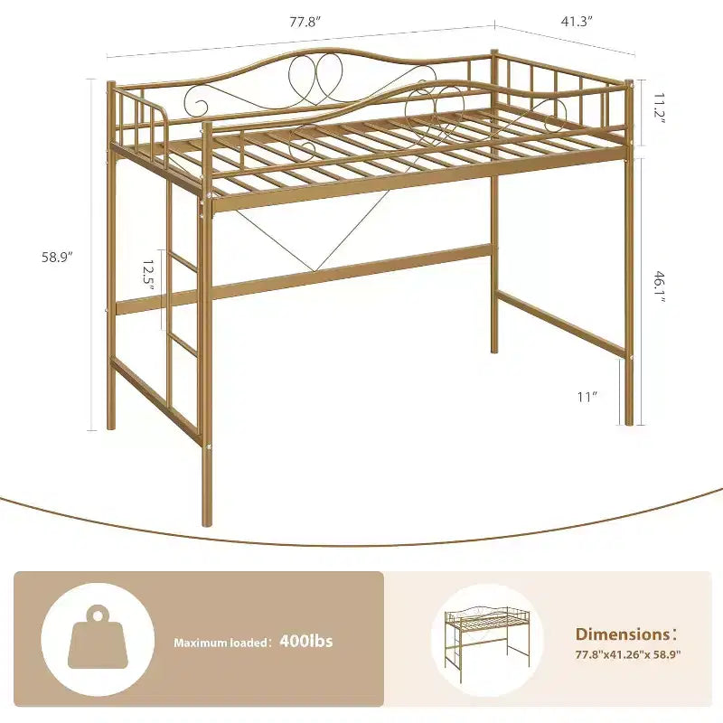 Loft Bed Twin Size with Ladder & Full Safety Guardrail, Heavy Duty Metal Twin Loft Bed 400 Lbs Load Capacity, Space-Saving