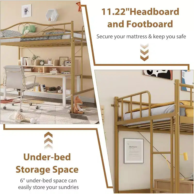Loft Bed Twin Size with Ladder & Full Safety Guardrail, Heavy Duty Metal Twin Loft Bed 400 Lbs Load Capacity, Space-Saving