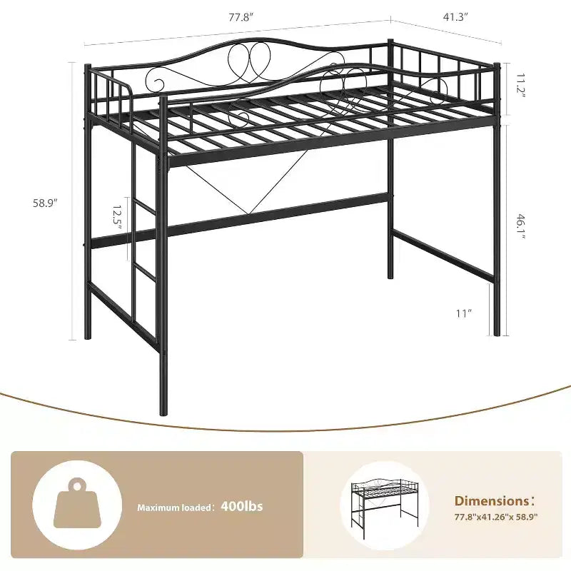 Loft Bed Twin Size with Ladder & Full Safety Guardrail, Heavy Duty Metal Twin Loft Bed 400 Lbs Load Capacity, Space-Saving