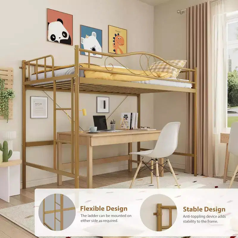 Loft Bed Twin Size with Ladder & Full Safety Guardrail, Heavy Duty Metal Twin Loft Bed 400 Lbs Load Capacity, Space-Saving