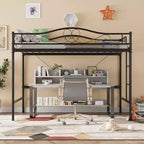 Loft Bed Twin Size with Ladder & Full Safety Guardrail, Heavy Duty Metal Twin Loft Bed 400 Lbs Load Capacity, Space-Saving