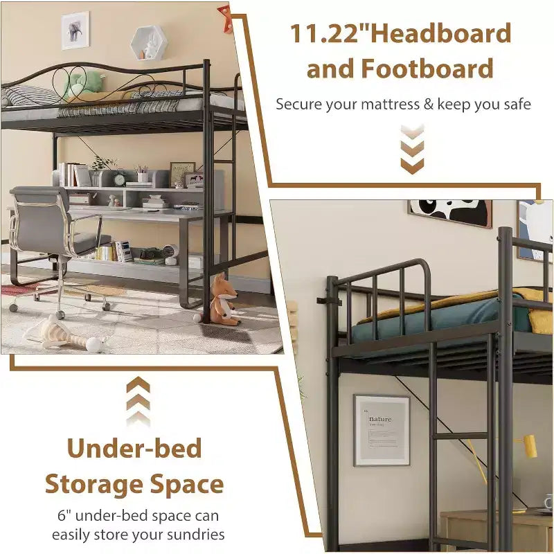 Loft Bed Twin Size with Ladder & Full Safety Guardrail, Heavy Duty Metal Twin Loft Bed 400 Lbs Load Capacity, Space-Saving