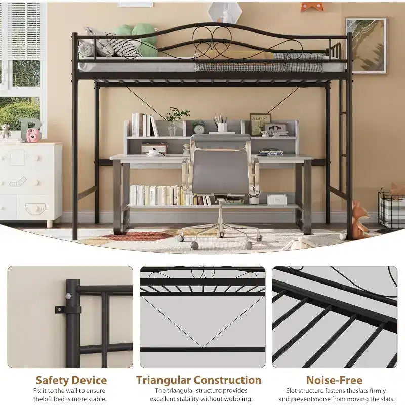 Loft Bed Twin Size with Ladder & Full Safety Guardrail, Heavy Duty Metal Twin Loft Bed 400 Lbs Load Capacity, Space-Saving