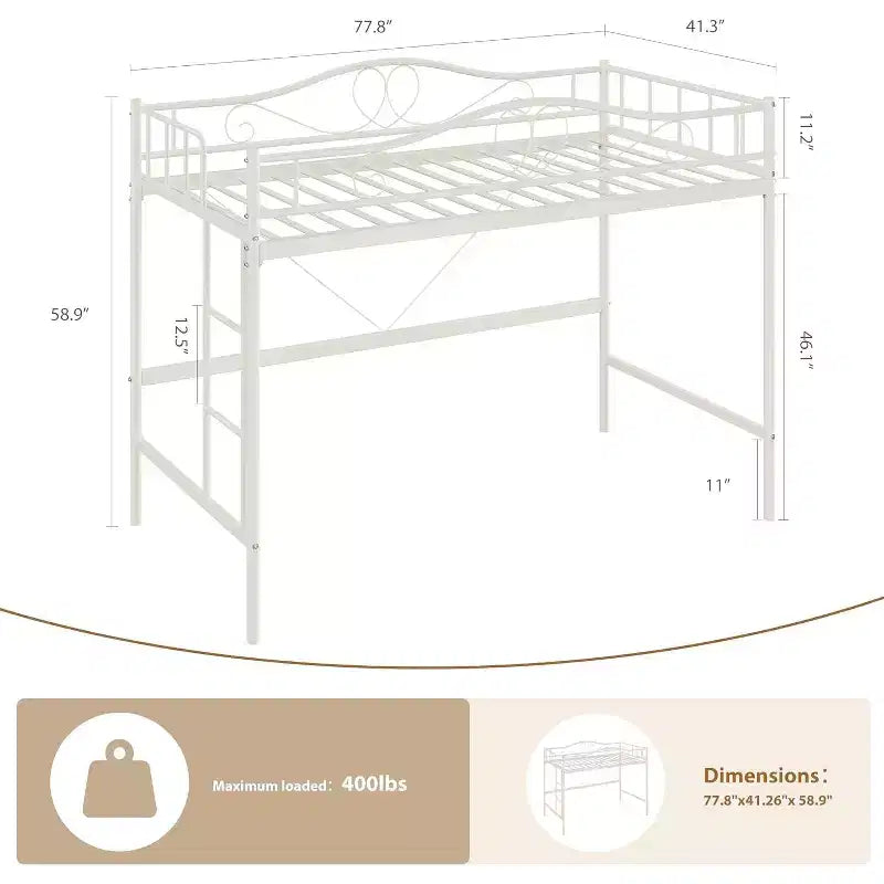 Loft Bed Twin Size with Ladder & Full Safety Guardrail, Heavy Duty Metal Twin Loft Bed 400 Lbs Load Capacity, Space-Saving